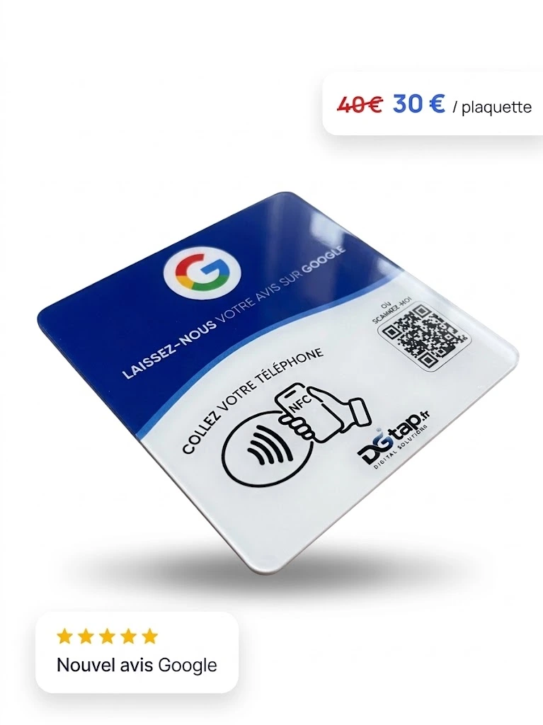 Plaque NFC DGTap « Laissez-nous votre avis sur Google » : 30 € au lieu de 40 €
